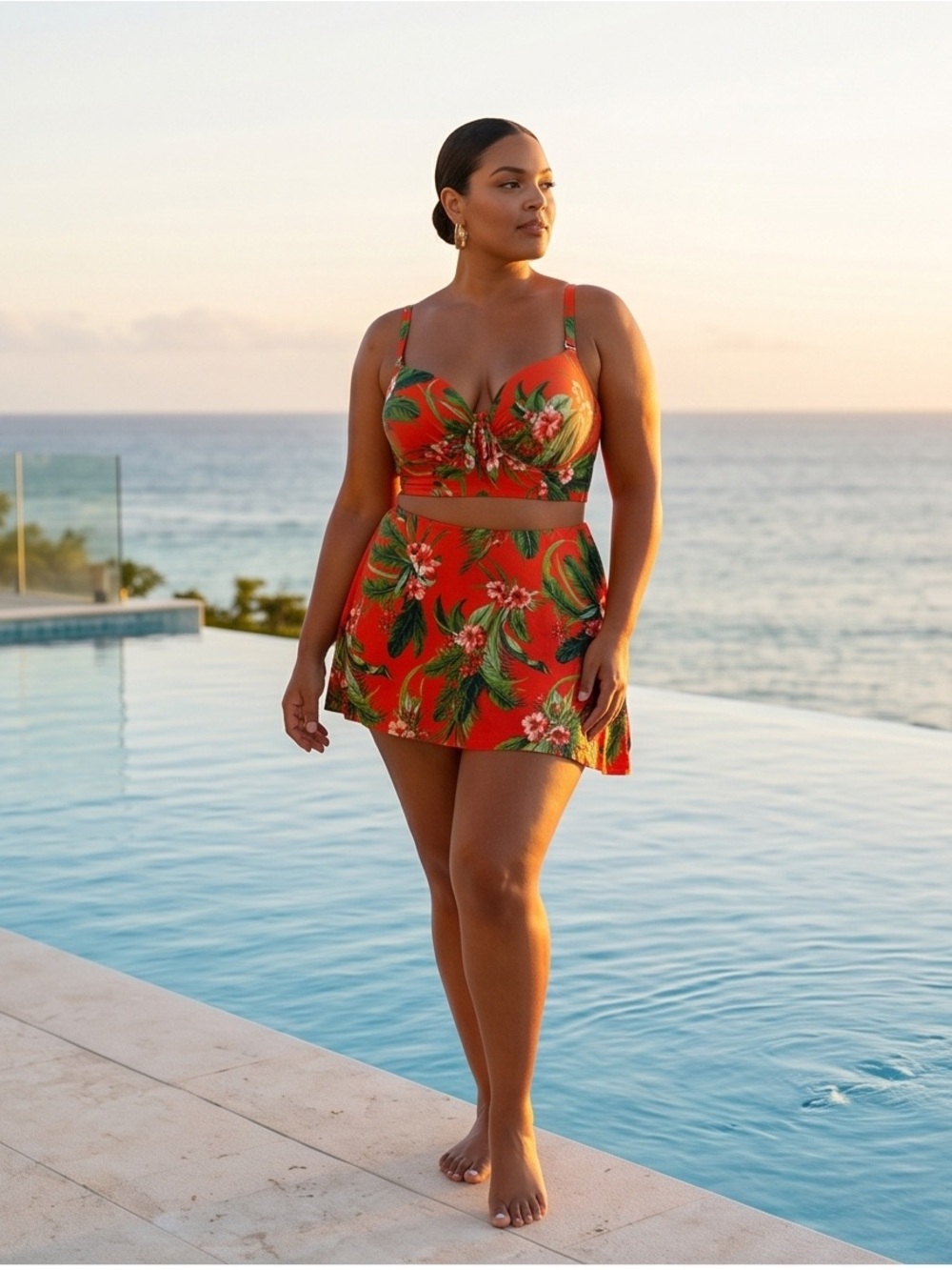 Torrid Orange Tropical Floral Bikini Skirt Set - Picture 7 of 15